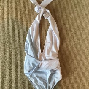 New white halter tie one piece with tags